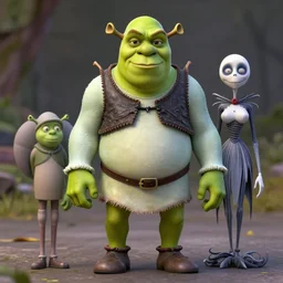 3 d print of shrek in the nightmare before christmas, 3 2 k, evil, natural lighting, matte, bump mapped, polymer, ray traced