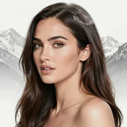megan fox face double exposure with beautiful mountains, tattoo sketch, hyper - realistic, in the style of matteo pasqualin, amazing detail, sharp, black and white