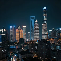 futuristic shanghai skyline scene, busy, dark, cyberpunk, moody, ambient lighting, syd mead