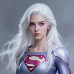 a beautiful white - haired girl with purple eyes dressed as a superhero, intricate, elegant, highly detailed, digital painting, artstation, concept art, smooth, sharp focus, illustration, ethereal, misty, by ilya kuvshinov and jeremy mann, 8 k, octane render