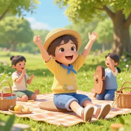 epic professional digital portrait of 🧸🧺 picnic, for kids happy, cheerful, fun, kid safe, detailed, hdr, 4 k, best on wlop, pixiv, stunning, gorgeous, much wow, cinematic, masterpiece