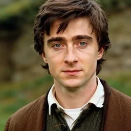 close - up of daniel radcliffe as a hobbit in a lord of the ring movie directed by christopher nolan, movie still frame, promotional image, imax 7 0 mm footage