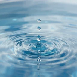 drop of clear water, reflected on the water it's about to touch ) ) ), ( background : clear water infinity, some bleu and white reflections ) provided by unreal engine, hd, 8 k, realism, reality, highly detailed