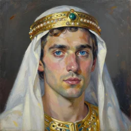 portrait of the dude from the big lebowski as a persian prince, blue eyes, by alexandra manukyan, suzy schultz, oil painting, visible brushstrokes