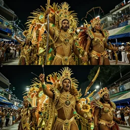 Storyboard of Brazil Carnival costumes and floats , normal people with costumes, cinematic lighting, dramatic atmosphere, by Craig Mullins, 4k resolution, trending on artstation