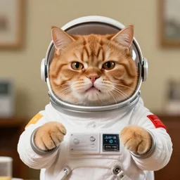 1 9 8 0's color photo of a cute angry ginger cat in spacesuit giving public speech