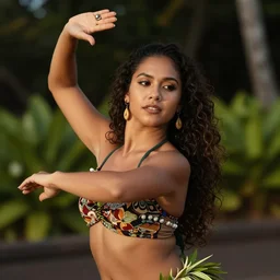 hula dancer | | dancing outside in the summer in hawaii, realistic shaded, pleasant face, fine details, medium shot, portrait, realistic shaded lighting poster by greg rutkowski, artgerm, ruan jia and alphonse mucha