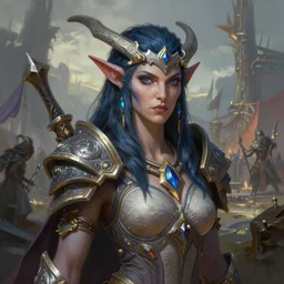 painted portrait of female draenei shaman, world of warcraft, fantazy battle battleground background, upper body, fantasy intricate elegant extremely detailed digital painting trending artstation concept art sharp focus illustration art by gustave courbet greg rutkowski craig mullins
