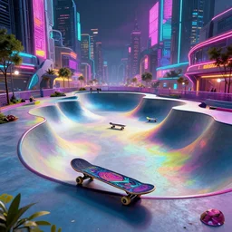 cyberpunk skatepark set in a dystopian city, skateboards, digital art, highly detailed, 4 k