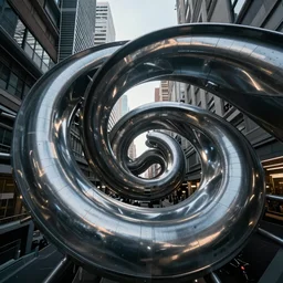 urban street twisted into spiral, highly detailed, photorealistic, reflections, smooth, sharp focus, concept art, illustration, beautiful, geometric, trending on artstation, cinematic, featured on behance , artwork by WLOP and Tran, Ross