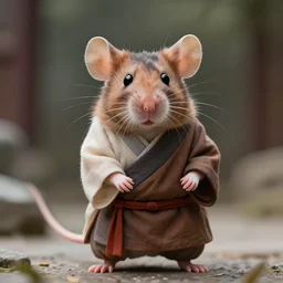 National Geographic style photograph of A mouse dressed as a Shaolin Monk in ancient China, photoreal