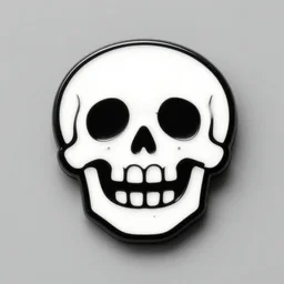 a black and white retro minimalistic laughing wide smile skull enamel pin