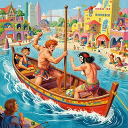 highly detailed vibrant delirium boat fight water arena by petros afshar, tom whalen, laurie greasley, war face by greg rutkowski