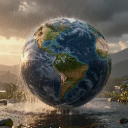 The last rain on earth, hyper detailed photorealistic, golden hour
