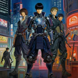 portrait full body samurai cyberpunk futur tokyo city night club by gaston bussiere, greg rutkowski, yoji shinkawa, yoshitaka amano, moebius, tsutomu nihei, donato giancola, tim hildebrandt, oil on canvas, trending onartstation, featured on pixiv, cinematic composition, extreme detail