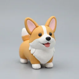 a miniature plasticine corgi, photo studio