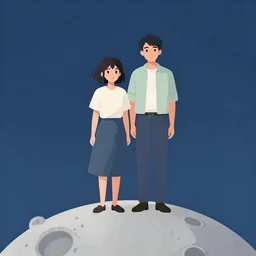 a couple standing on the moon, clean cel shaded vector art. shutterstock. behance hd by lois van baarle, artgerm, helen huang, by makoto shinkai and ilya kuvshinov, rossdraws, illustration