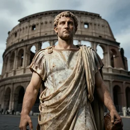 photo portrait ancient rome's real human being julius cesar wide angle lense dramatic lighting