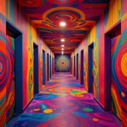 psychedelic hallway, bright colors, infinity,