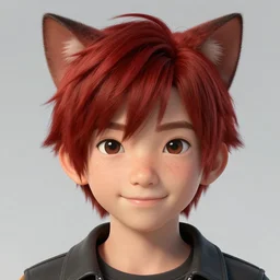portrait of a engineer catboy, mid - short hairs, dark redhead, discrete freckles, cat ears, around 1 6 years old, smooth smile, fantasy character, final fantasy xiv, realistic render