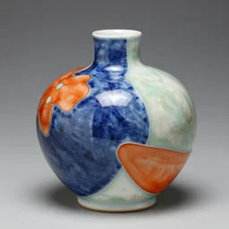 study of shino oribe yayoi kintsugi ceramics with bold innovative organic shape, vibrant colors, individual piece, black curtain background, lacquer, carved lacquer, bokeh, nightlight, studio lighting, hard lighting