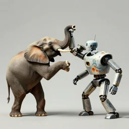 elephant fighting a robot painted by Salvador Dali