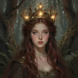 queen of the nature, Crown of Wood, glowing lights. youthful attractive, artgerm, portrait, photo realistic by Yaşar VURDEM , ArtStation, muted colors, artstation, character concept art. sz Zak and Taro Okamoto and Gal Barkan, trending on artstation, high quality printing, fine art with subtle redshift rendering
