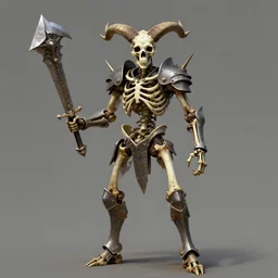 A spiked horned skeleton with armored joints stands with a huge two-handed weapon in his hands. Skull, bones. Extremely high detail, realistic, fantasy art, solo, masterpiece, saturated colors, art by Zdzisław Beksiński, Arthur Rackham, Dariusz Zawadzki