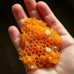 honey comb mixed in palm hand skin, hyper detailed