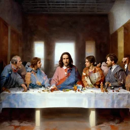 nic cage in the last supper as painted by ray kurzweil