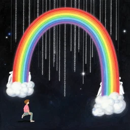 surreal environment suspended in space from chain rainbows, in the style of wlop and greg rutkowski