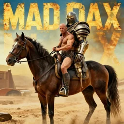 a legless dwarf named master is strapped to the back of a mindless armored warrior called blaster, whom he rides like a horse. together they are known as master blaster. in the style of mad max beyond the thunderdome and director george miller, cinematic