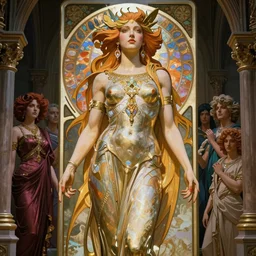 realistic cybertronic statue of shiva in hindu temple by alphonse mucha, ayami kojima, amano, greg hildebrandt, and mark brooks, female, feminine, art nouveau, cyberpunk, neo - gothic, gothic, character concept design