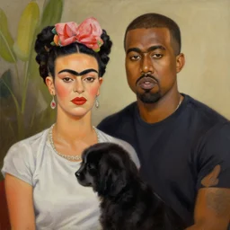 A painting of Kanye West and Kim Kardashian by Frida Kahlo, detailed, oil painting, cohesive