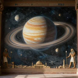 A painting of Solar system by ancient egyptian, high detailed, wall mural