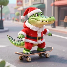 a crocodile, dressed as santa claus, on a skateboard in the streets of new york city, concept art, digital illustration, unreal engine, trending on artstation