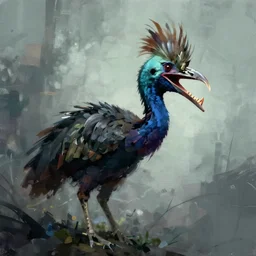 cassowary with sharp pointy teeth screeching, award winning, trending on artstation, lovecraftian, abstract, digital painting, digital art, modern art, disturbing
