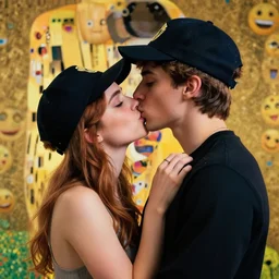 anna kendrick kisses moby with a basecap, lots of emoji in the background, portrait, hyper detailed, digital art, trending in artstation, cinematic lighting, studio quality, smooth render, unreal engine 5, octane, art style by klimt and nixeu and ian sprigger and wlop and krenz cushart.