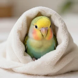 parrot wrapped in a soft blanket, cute, 3 3 mm photo