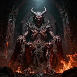 portal containing mummified demon lord, dark, gritty, damaged, hellfire, hostile, demonic, diabolic, cinematic light, on artstation