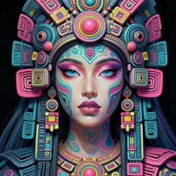 beautiful intricate exquisite mayan princess realistic face, full body beautiful eyes, neon colors, drawing, in the style of greg rutkowski, fantasy, amazing detail, epic, intricate, elegant, smooth, sharp focus