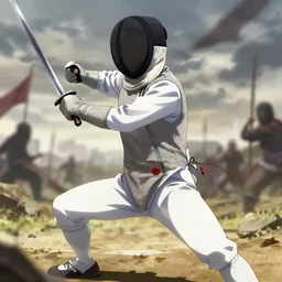 anime fencer, male, fantasy, battlefield, sword drawn,