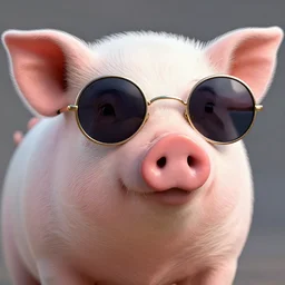 a closeup photorealistic photograph of a cute piggy wearing round eye sunglasses . . This 4K HD image is Trending on Artstation, featured on Behance, well-rendered, extra crisp, features intricate detail and the style of Unreal Engine.