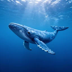 under the blue ocean there is a blue whale in the water, the blue whale crystal texture, the dreamy crystal atmosphere ， super wide angle ， matte painting ， rtx on ， trending on cgsociety and artstation, volumetric light ， hyper - realism