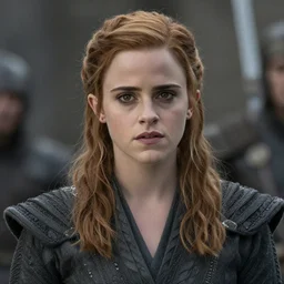 medium shot of emma watson in game of thrones season 8 at king's landing, detailed face, movie still frame, imax 5 0 mm film