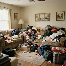 a photo of the living room of a hoarder
