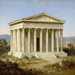historical roman painting, ancient greek city, roman temple, landscape oil painting. detailed art