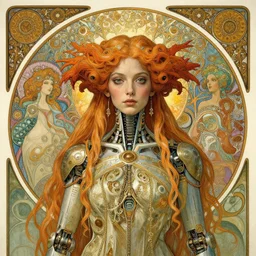 detailed realistic beautiful young cher alien robot as queen of mars portrait by jean delville, gustave dore and marco mazzoni, art nouveau, symbolist, visionary, fractal, baroque. horizontal symmetry by zdzisław beksinski, iris van herpen, raymond swanland and alphonse mucha. highly detailed, hyper - real, beautiful