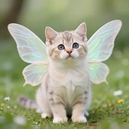 a cute kitten with fairy wings, cottage core, fairy aesthetics