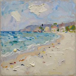 palette knife painting of a close up of athree - dimensional thick impasto oil painting of a beautiful italian beach scene, lots of thick encrusted paint, lots and lots of wax - like lines of dripping oil paint cover nearly everything, painted by monet signac and frank auerbach, background thick encrusted paint, very limited colour palette